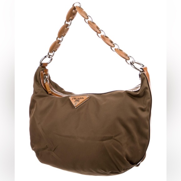 Prada Tessuto Nylon Wood Link Shoulder Bag Tan Brown - Picture 2 of 6